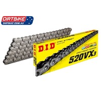 DID Australia Motorcycle Chain 520 : VX3 X-RING FB OFF ROAD CHAIN - BLACK/BLACK 120 LINK. CLIP LINK
