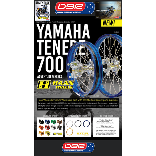 Haan Wheels Australia "Factory" Adventure Spec Yamaha T 700.  Wheel Front.