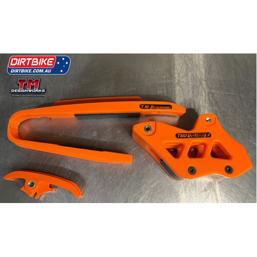 TM Designworks  Australia  "FINKE"  Slide & Guide Kit  KTM  E2  : (17-23) KTM EXC EXCF XCW 150 250 300 350 450 500  (PDS Models no linkage),   Orange